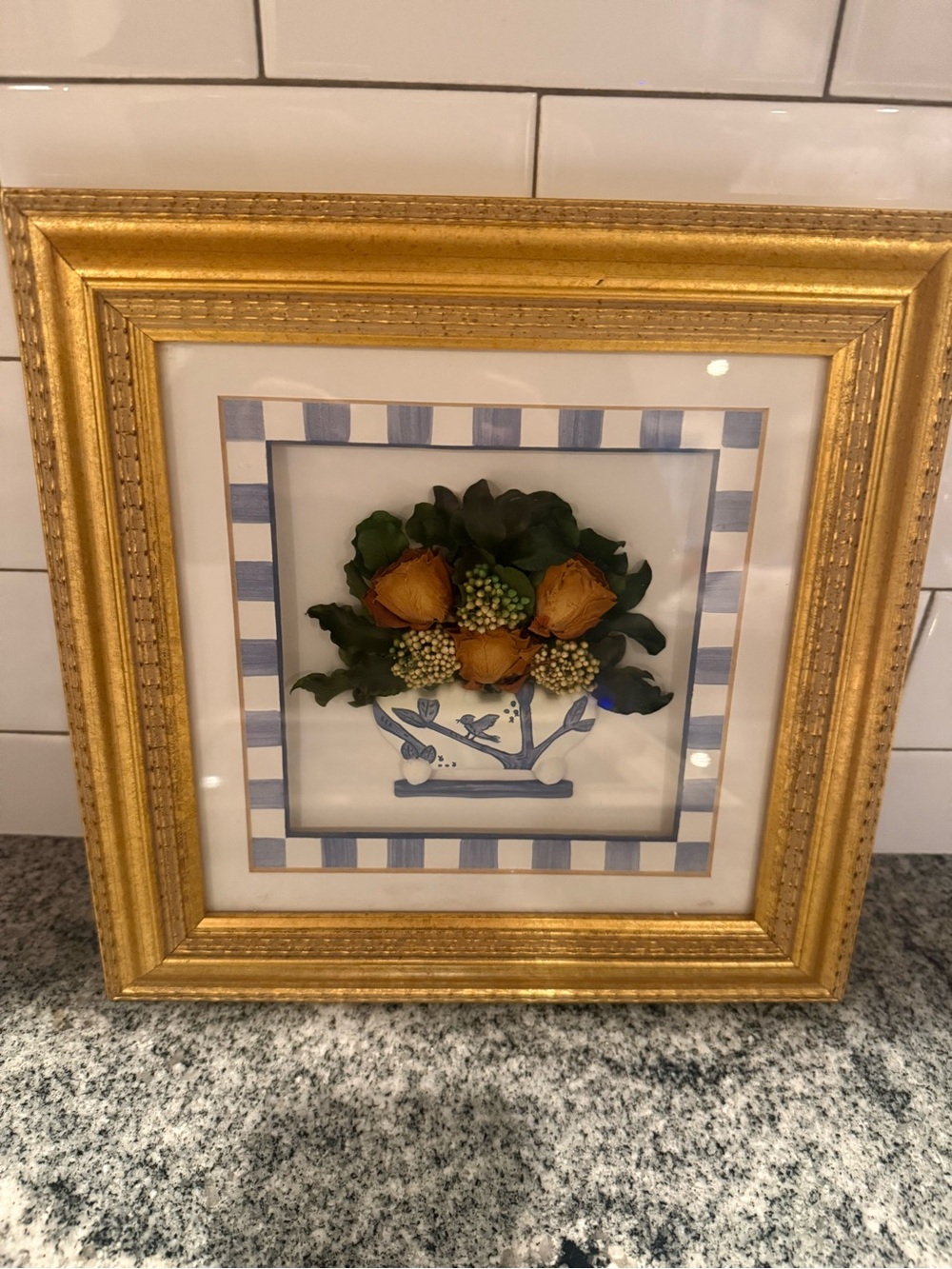Meo vintage hand crafted botanical floral wall art in gold frame